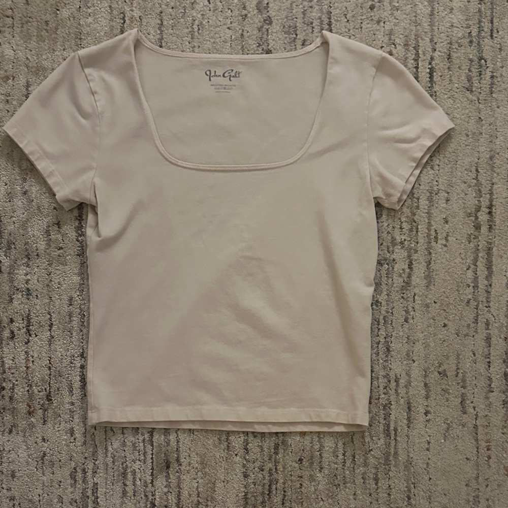 Brandy Melville Light Pink Square Neck Short Sleeve Tee